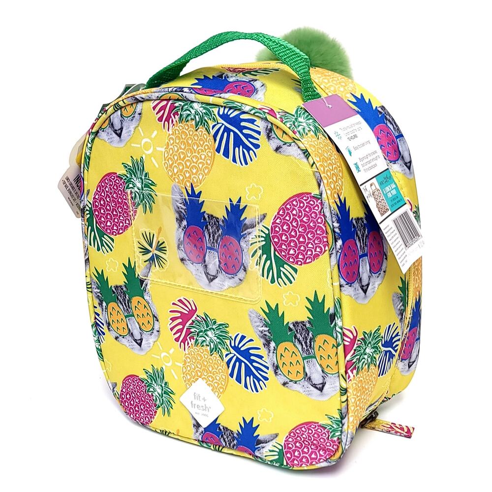 Fit and Fresh Lunch Tote Ice Pack Sandwich Container Pineapple Cat Silly School